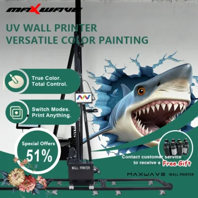 Impressora de Piso e Parede Portátil 2 em 1 com Tinta UV, Altura de Impressão de 3,5 Metros para Impressão Direta 3D em Vários Materiais Planos