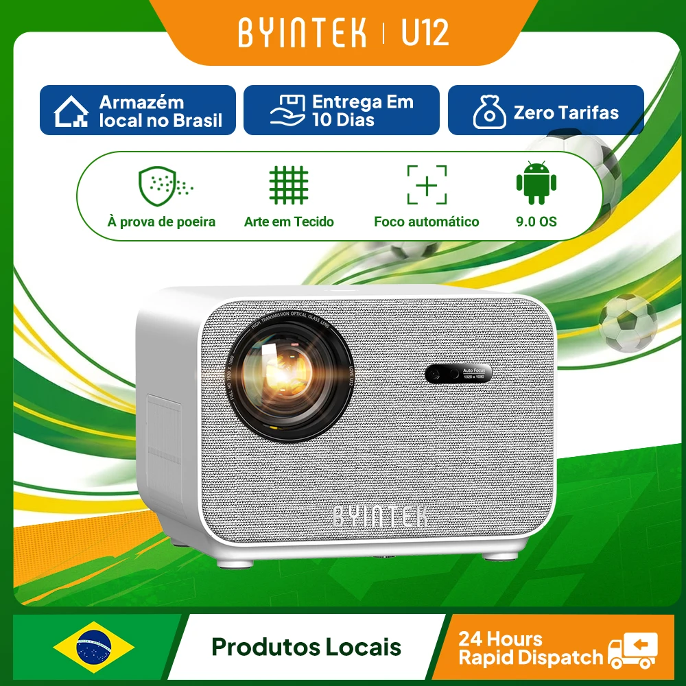 BYINTEK LOVE U12 Full HD 1080P Projetor 4K 800 ANSI Android WiFi 6 Projetores de home theater com foco automático para vídeo de reuniões de filmes