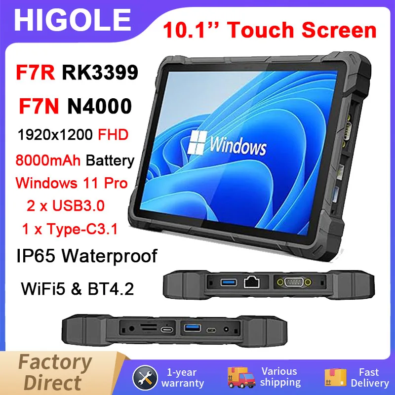 Higole F7N Mini PC Tablet Rugged de 10 Polegadas N4000 RK3399 Computador Industrial WiFi5.0 BT4.2 USB3.0*2 Tipo-C Windows 11 Pro 4K HD