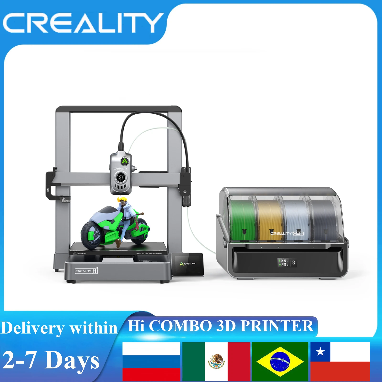 Creality hi combo impressora 3d multicolorida com sistema de filamento anti-umidade 4x cfs nivelamento automático extrusora de acionamento direto
