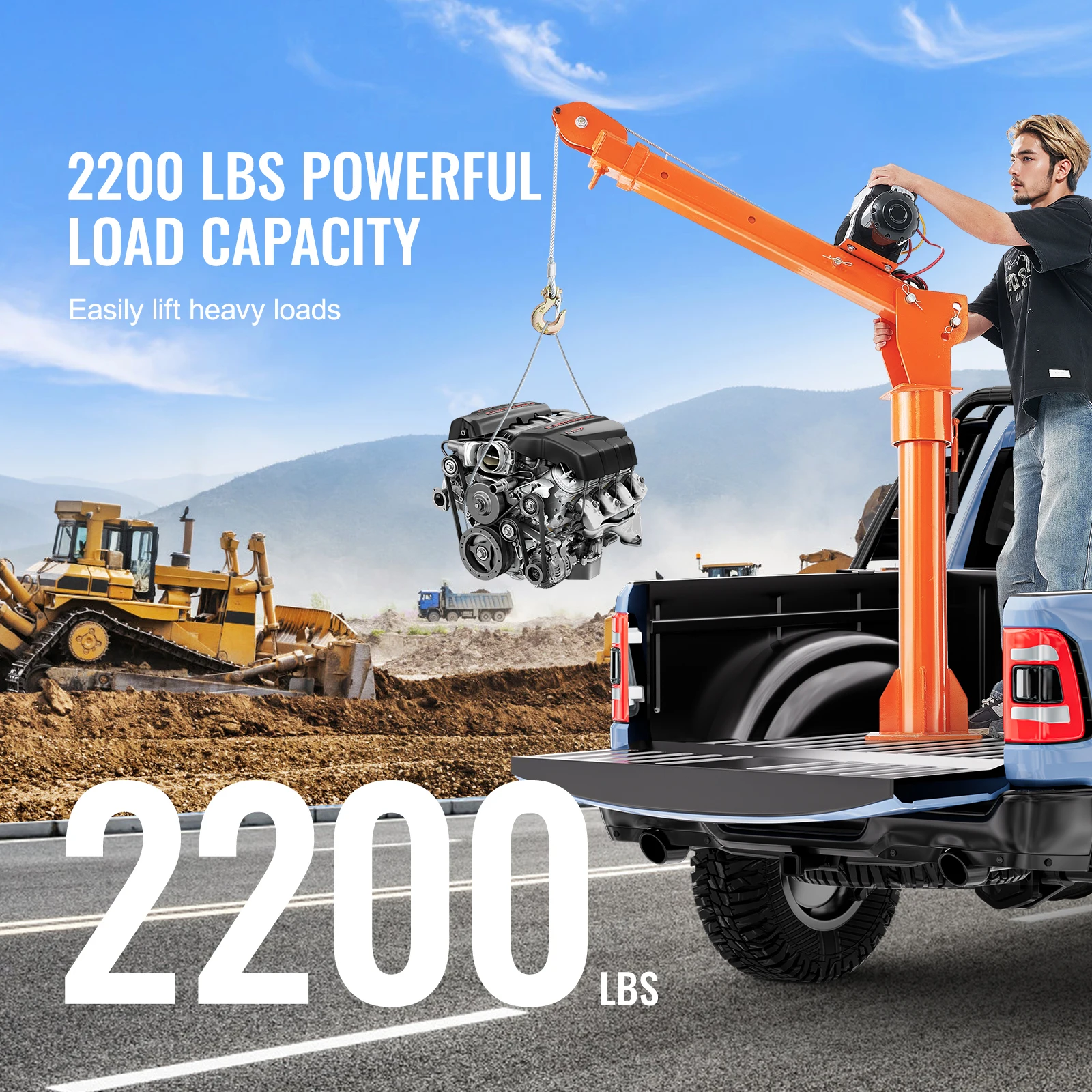 Grúa Eléctrica para Camión de 2200 lb, 360 Grados ° Grúa giratoria plegable con cabrestante eléctrico de 6000 lbs para levantar mercancías - Image 2