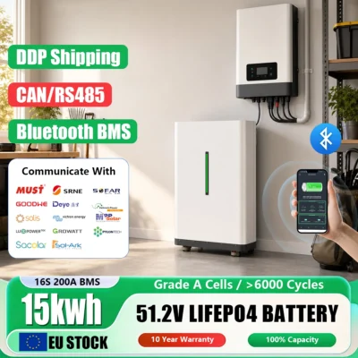 Bateria LiFePO4 48V 300Ah 15KW 51.2V 100Ah 10000+Ciclos Células Grau A 600Ah Bluetooth BMS CAN RS485 Equalizador Integrado UE Sem Impostos