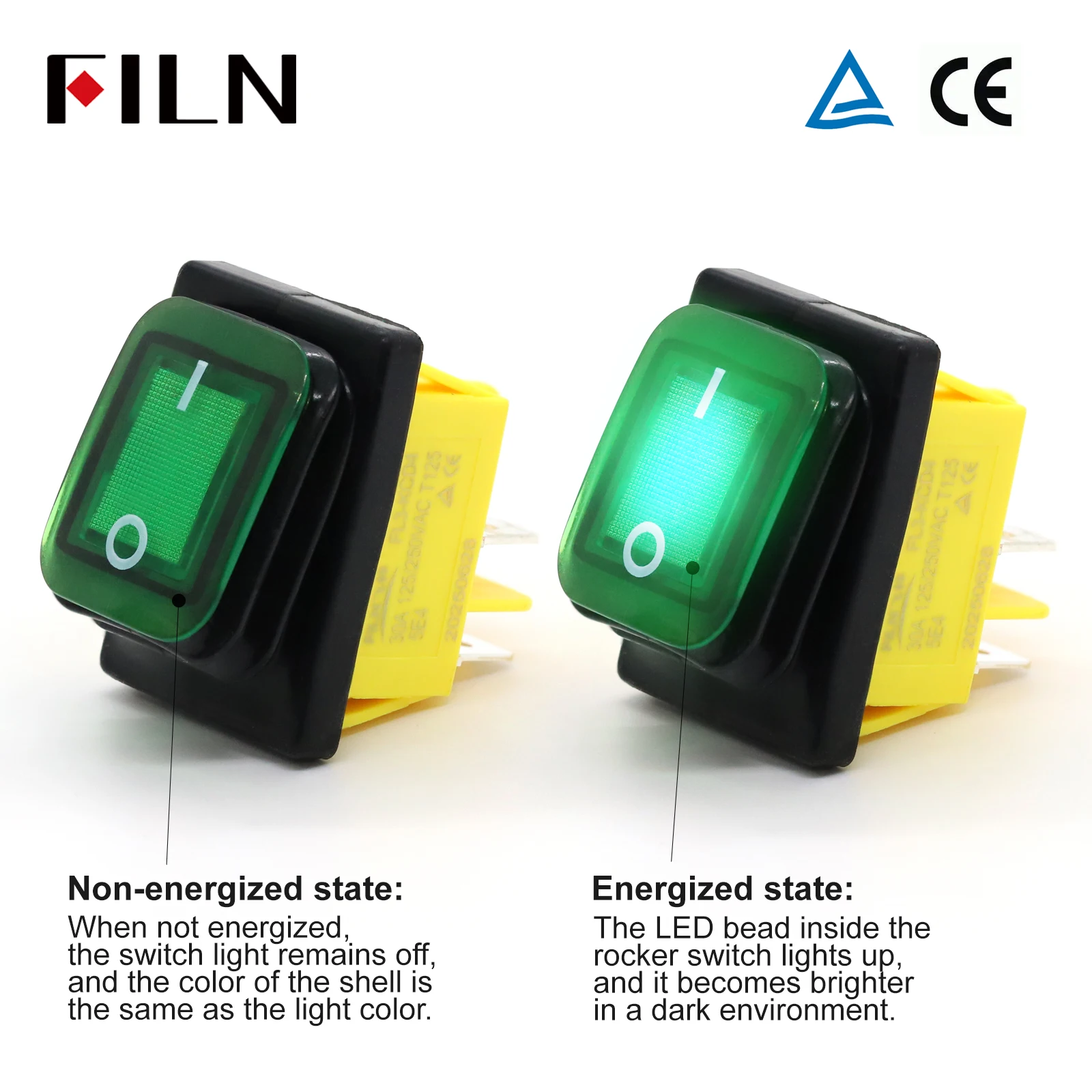 FILN 30A 12V 24V 110V 220VLED Rocker Switch À Prova D 'Água IP65 ON OFF Heavy Duty 4 Pinos DPST Selado Auto Barco Marine Toggle 30x22 - Image 2