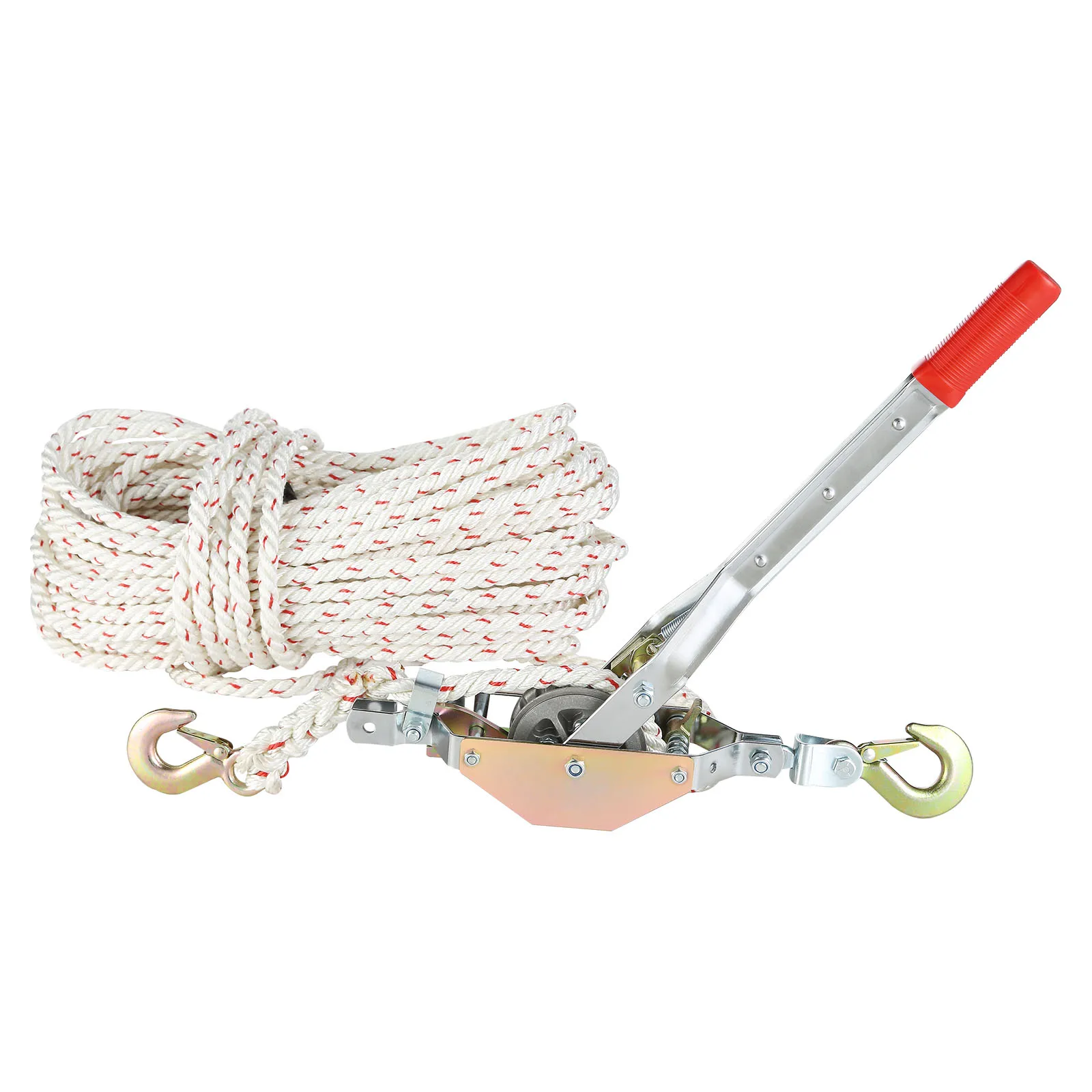 SucceBuy Extractor de cuerda 3/4 T 1653 libras Capacidad de tracción con cuerda de 100' 0,6" de diámetro 2 ganchos Come Along Cabrestante Herramienta extractora de alta resistencia
