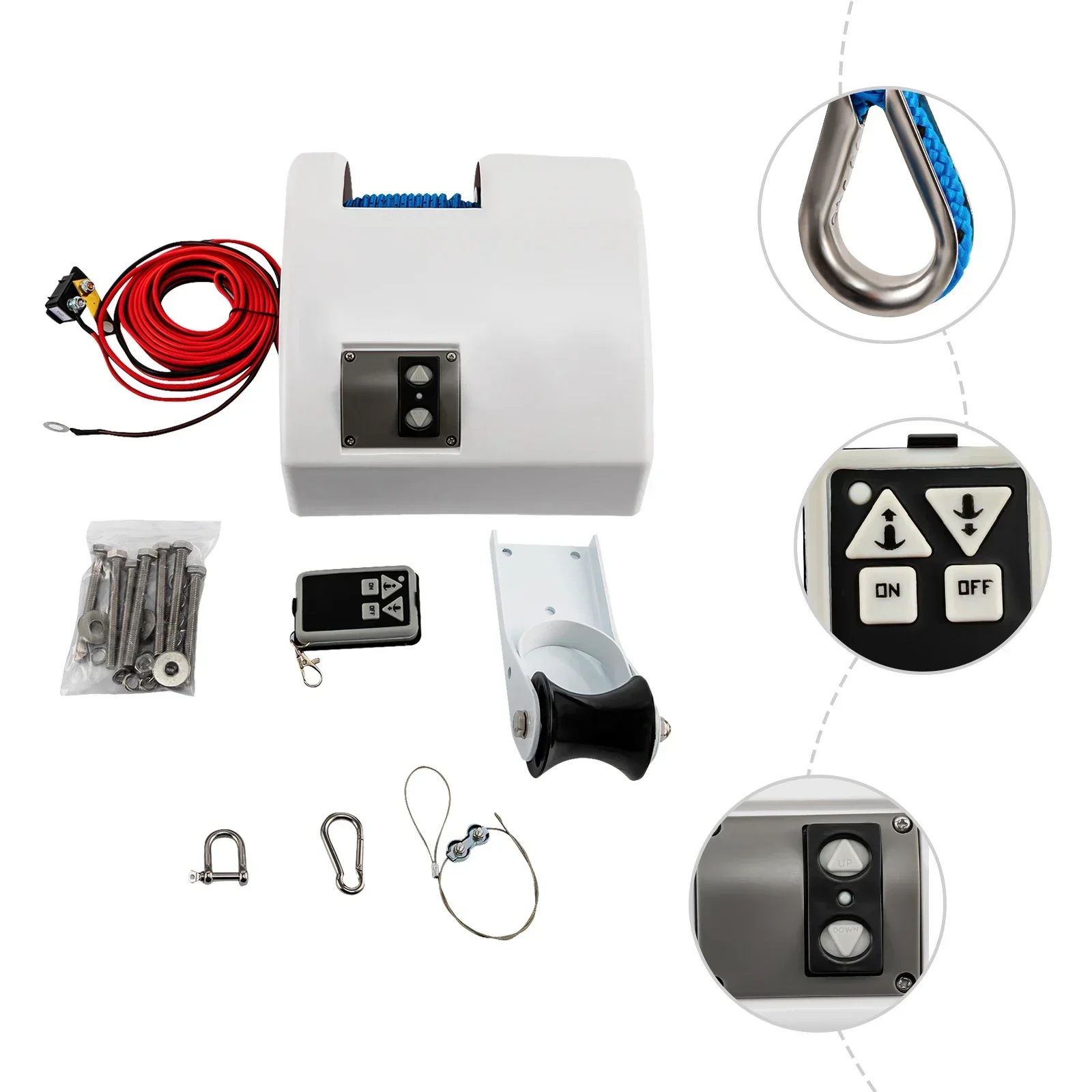 Cabrestante eléctrico de 45 libras y 12 V para ancla de barco - Control remoto inalámbrico resistente a la corrosión para uso marino - Image 3