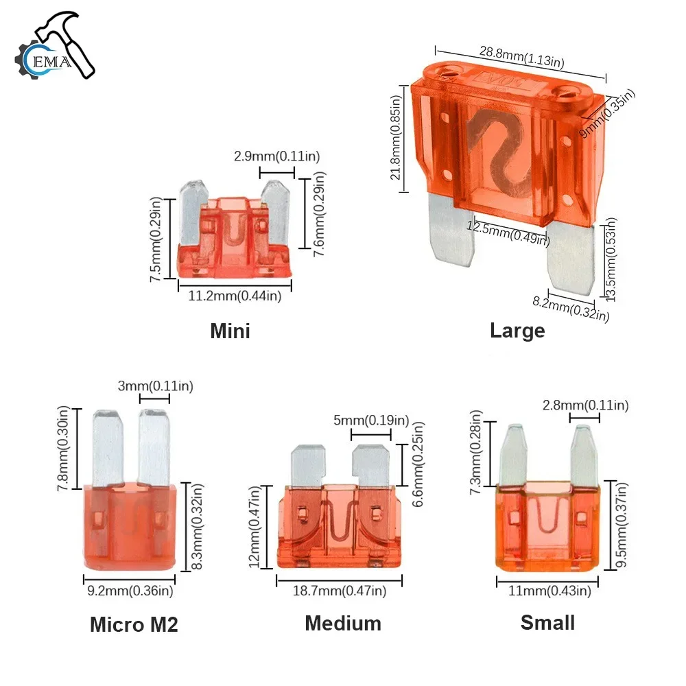 Kit de sortimento de fusíveis de lâmina de carro, 300/180/120 peças, caminhão automotivo, médio pequeno, fusível misto de circuito de motocicleta com caixa - Image 2