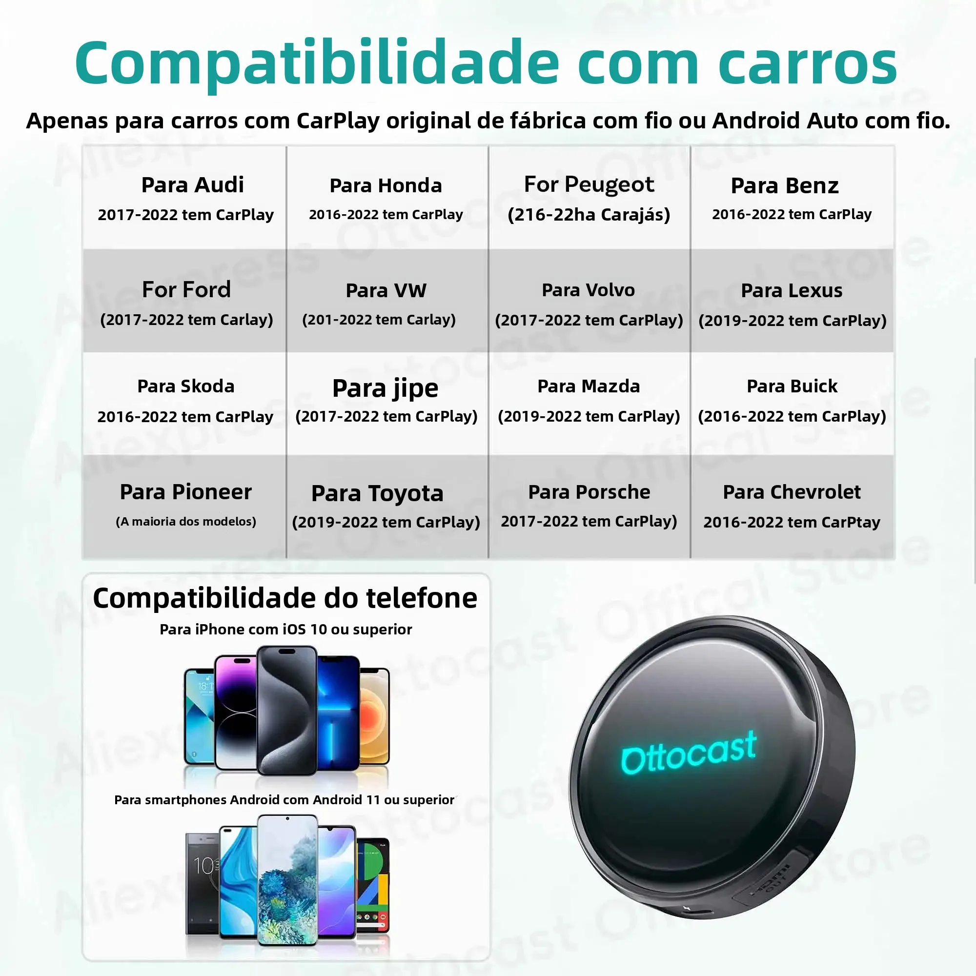 OTTOCAST P3 PRO AI Box Android TV Box para Saída HDMI, CarPlay Sem Fio, Acessórios para Carros Android Auto para Toyota, VW, Honda, Kia, Benz - Image 6