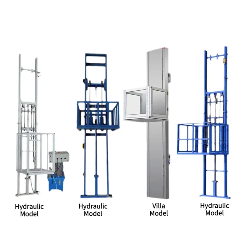 Elevador Hidráulico Eléctrico de Carga, Plataforma Elevadora Doméstica, Elevador Simple con Riel Guía Pequeño, Elevador para Almacén o Fábrica