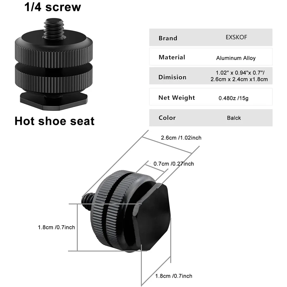 Adaptador de Zapata de Aleación de Aluminio a Tornillo de 1/4" para Cámara GoPro DSLR, Luz LED, Monitor, Micrófono, Accesorio de Fotografía para Vlog - Image 3
