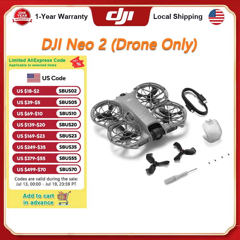 Dron DJI NEO 2 4K con Cámara, Despegue y Aterrizaje con la Palma de la Mano, Control por Gestos, Seguimiento Suave y Confiable, Dron Mini Plegable Ligero, Seguridad Total y Vuelo Flexible