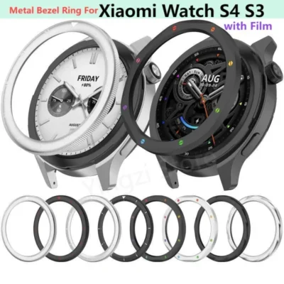 Anel de moldura de metal para xiaomi watch s4 s3 protetor com filme capa de relógio para moldura shell s3 esim s4 esim acessórios