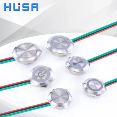 16/19/22/25/30mm con cables de carrera corta interruptor de botón de Metal impermeable 1NO luz Led de reinicio automático momentáneo 12-24V/220V