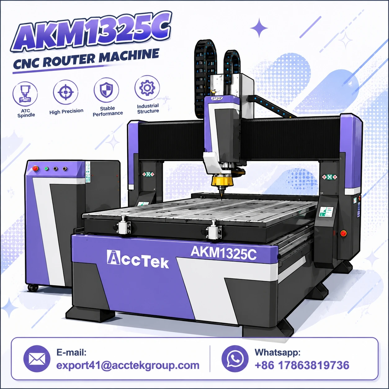Máquina CNC Router de Alta Precisão 1325 ATC para Corte e Gravação de Madeira, MDF e Acrílico - Preço de Fábrica