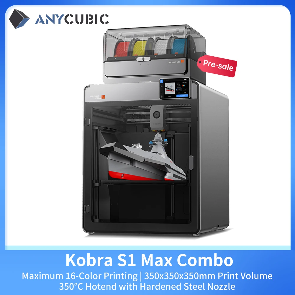 Anycubic Kobra S1 Max Combo Multicolor 3D Printer Max 600mm/s Fast Speed with 350℃ Hotend Hardened Steel Nozzle, 350×350×350mm