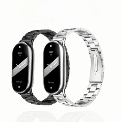 Pulseira de aço inoxidável para xiaomi mi band 10, pulseira de três contas de aço inoxidável, pulseira de metal para xiaomi mi band 8/9