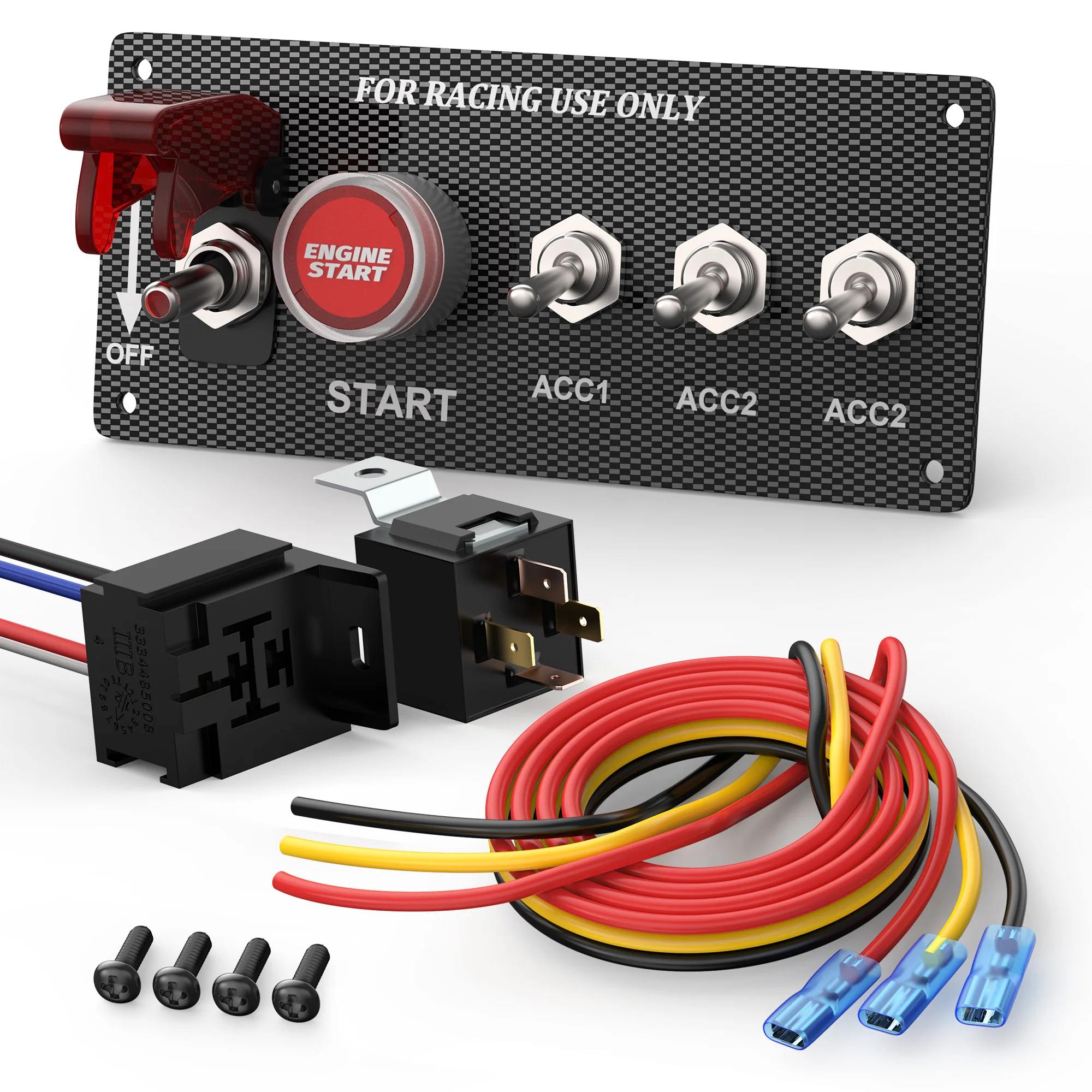 DaierTek 12V Painel de interruptor de ignição de carro de corrida Motor Start Stop Botões de ignição LED Painel de interruptor de alternância de carbono para caminhão