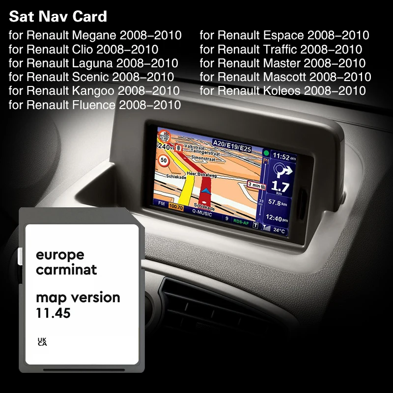 Carminat 11.45 para renault scenic 2008 2010 carro gps cartão sd inglaterra frança itália alemanha espanha polónia holanda ua - Image 2