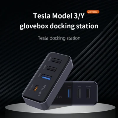 Hub USB 4 em 1 Compatível com Tesla Model 3 e Model Y Versões Pós-2023, Usado para Porta-Luvas, Câmera de Painel, Carregamento USB, Transferência de Dados