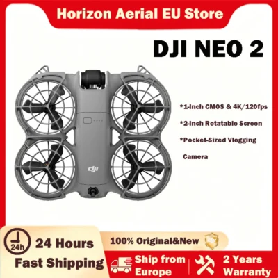 Stock UE Original DJI Neo 2 Fly More Combo 3 Options K Imagerie de haute qualité Conception portable avec protections d'hélices à couverture complète Détection d'obstacles omnidirectionnelle et vol polyvalent Garantie de 2 ans