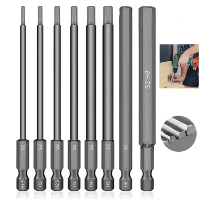 8 pçs 100mm cabeça sextavada chave allen brocas conjunto sae métrica allen elétrica hexagonal chave de fenda soquete bit peças da ferramenta elétrica