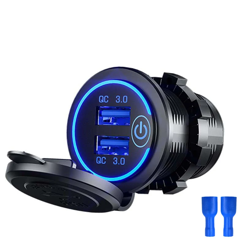 Carregador de carro rápido usb duplo qc 3.0, tomada 12v/24v à prova d'água com interruptor, adaptador de carga quckly para carro - Image 6