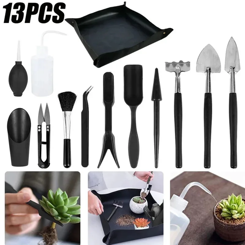 Mini conjunto de ferramentas para cuidados com plantas suculentas - 16 peças de suprimentos de transplante manual para bonsai e flores internas e externas