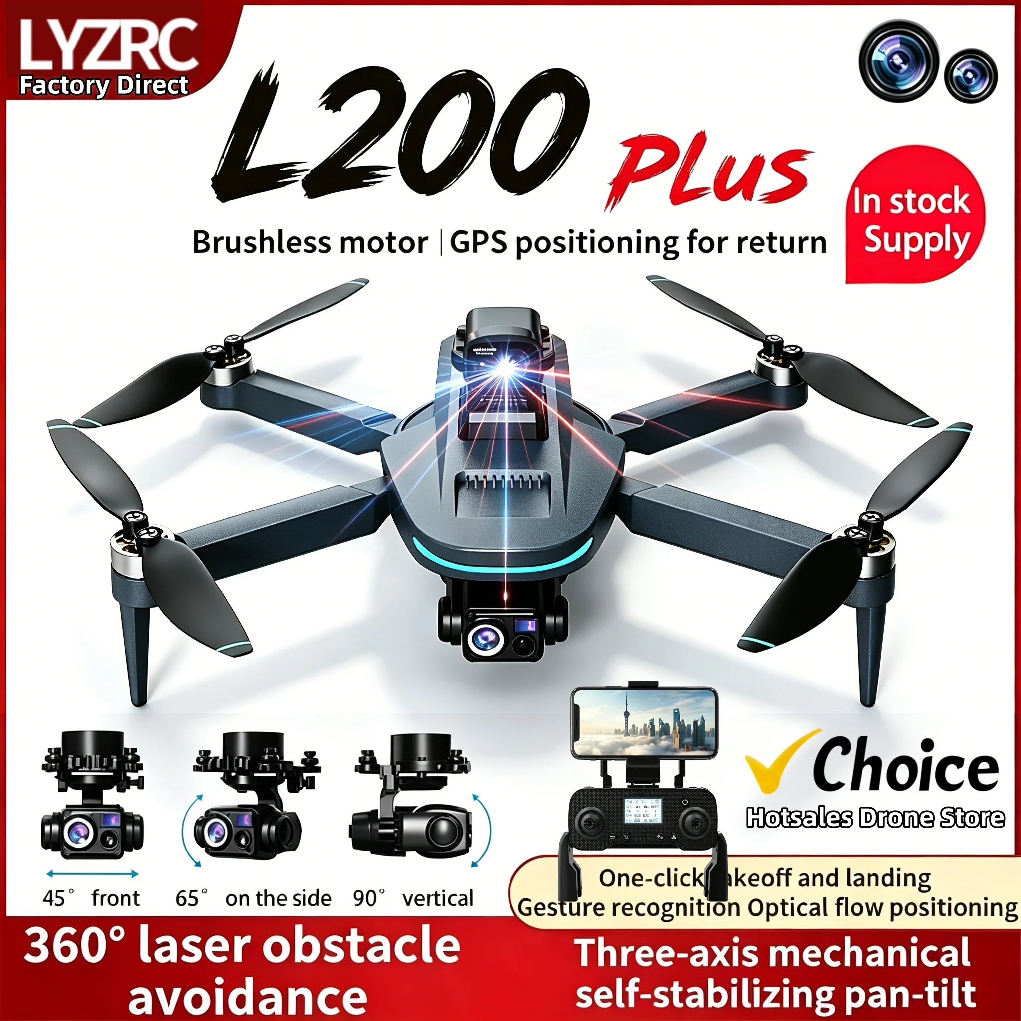 Nouveau drone GPS L200 Plus, professionnel 4K HD, double objectif, cardan 3 axes, 360° ° Quadricoptère RC sans balais avec évitement d'obstacles par laser
