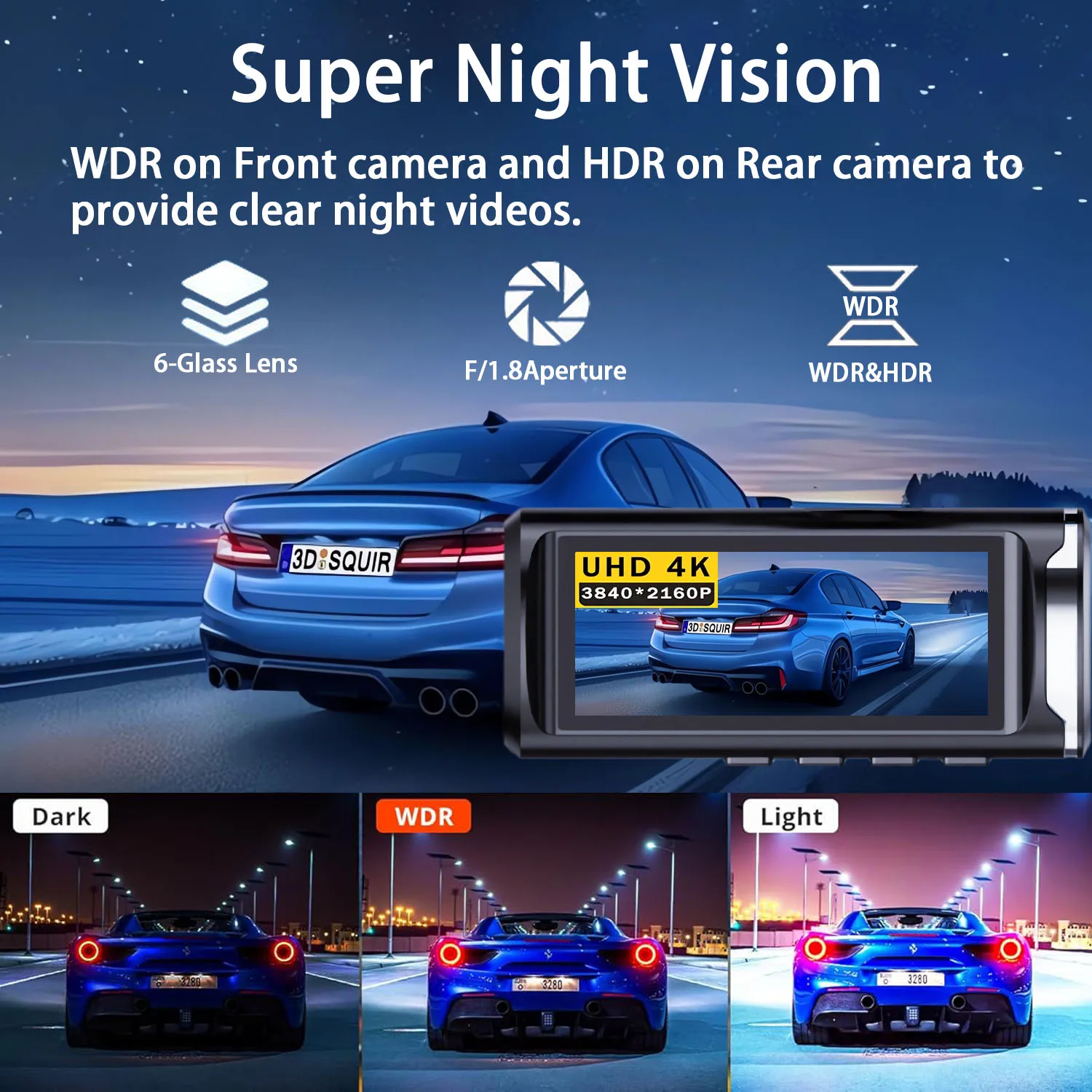 Uhd 4k 2160p ai driver assistência traço cam lente dupla adas wifi gps mini carro dvr 2.5k câmera traseira gravador de unidade de vídeo dashcam - Image 4