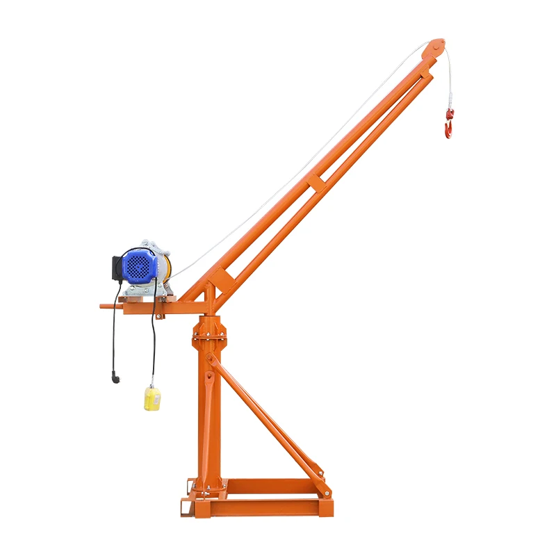 Mini grue électrique de levage pour travaux agricoles et de construction, capacité de charge 1 tonne, équipement de levage électrique pour câbles métalliques et élingues agricoles.