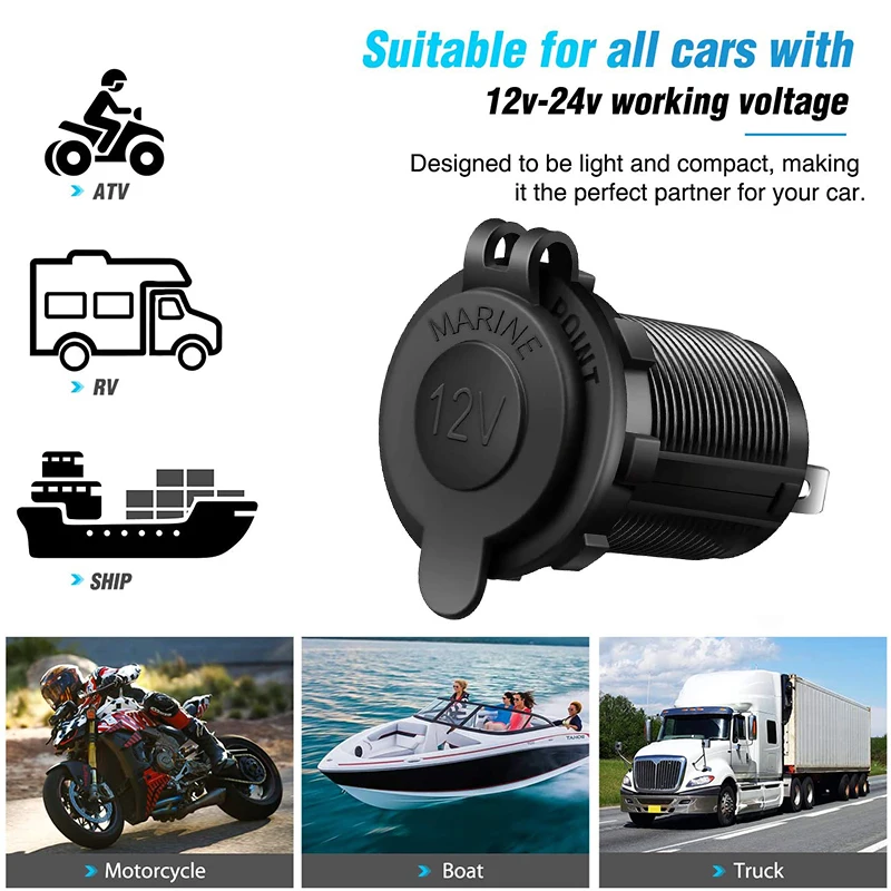 12v/24v tomada de isqueiro do carro à prova dwaterproof água marinho atv rv isqueiro tomada fonte alimentação soquete adaptador tomada - Image 6