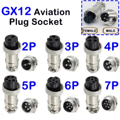 Conector gx12 pequeno soquete de aviação de metal 2/3/4/5/6/7 pinos terminal de cabo elétrico tipo fixo e tipo móvel de extremidade fêmea e macho