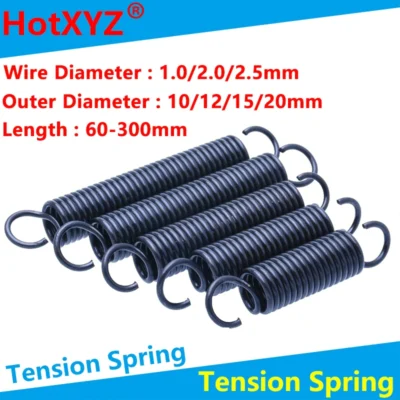 Resorte de tensión de gancho abierto, resorte de extensión de bobina de retroceso, diámetro del cable de resorte de tiro 1/2/2,5mm, diámetro exterior 10/12/20mm