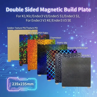 Placa de Construção Magnética Dupla Face em Aço Mola Texturizado PEO PEY PEI 235x235mm para Creality K1/K1C Ender 3 S1/V3 SE