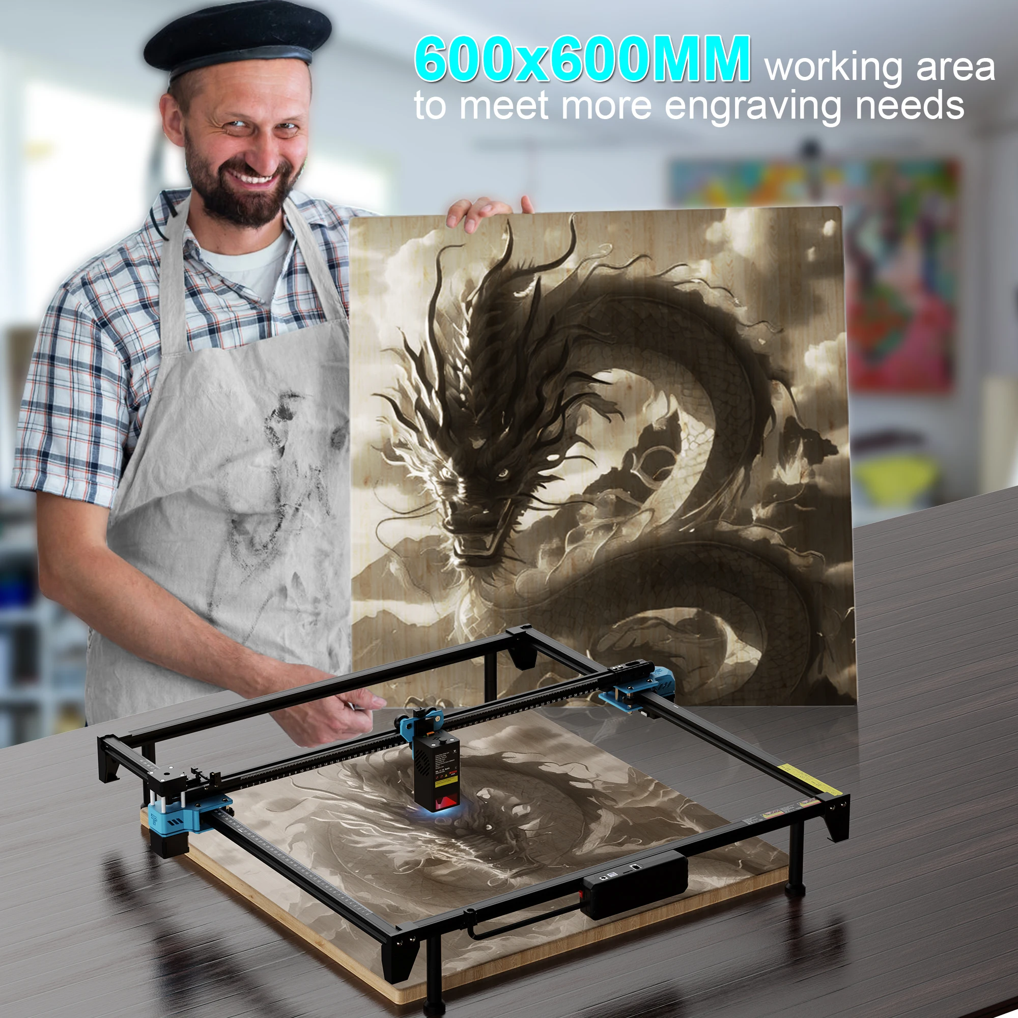 Gravador e Cortador a Laser TWOTREES TTS-20 Max 20W 600x600mm, Controle WiFi/APP/USB, para Madeira/Acrílico/Metal/Aço Inoxidável/MDF/Couro - Image 4