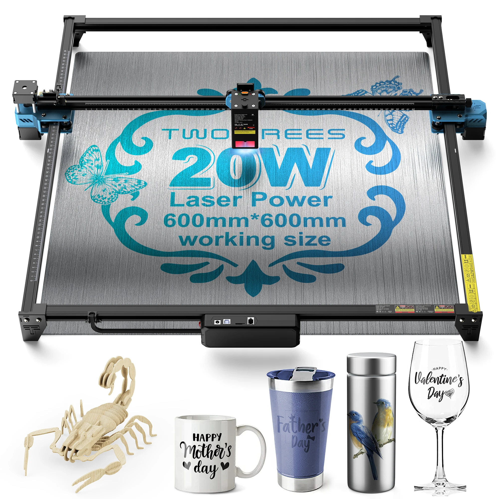 Gravador e Cortador a Laser TWOTREES TTS-20 Max 20W 600x600mm, Controle WiFi/APP/USB, para Madeira/Acrílico/Metal/Aço Inoxidável/MDF/Couro - Image 3