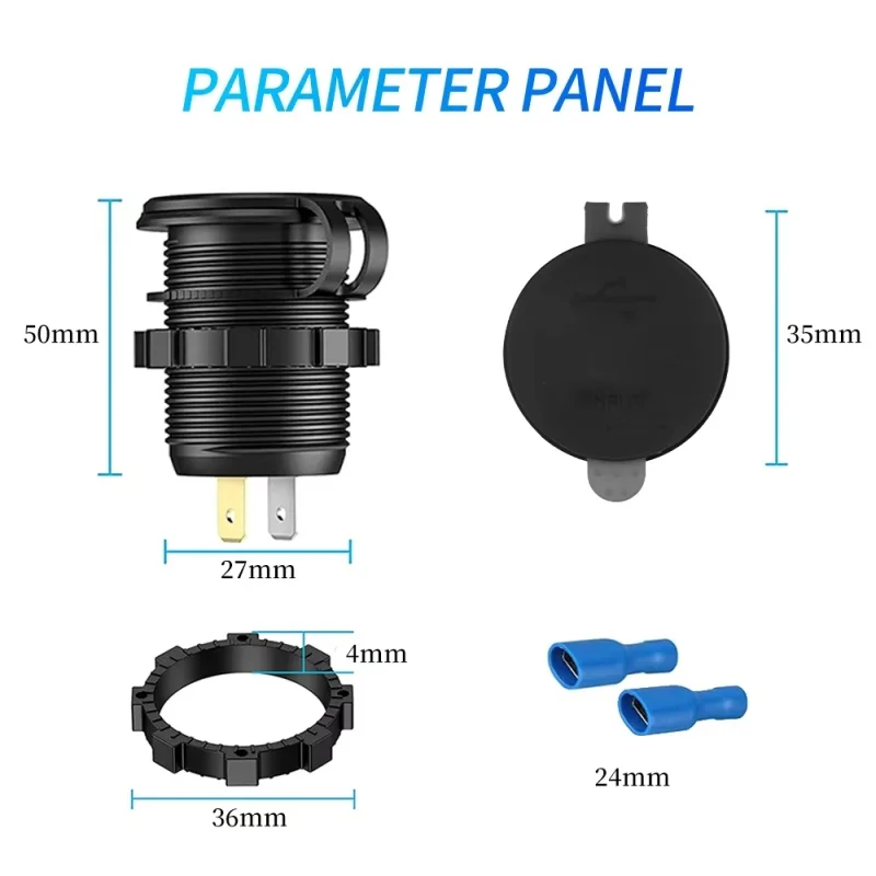 1 Conjunto de Carregador Veicular 60W PD QC3.0 com Medidor de Voltagem e Tomada de Carregamento Rápido 3.0 para Moto, Caminhão e Barco 12V/24V - Image 6