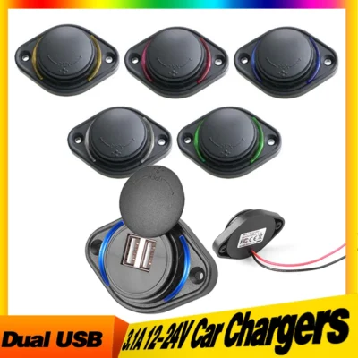 Carregador usb duplo 12-24v 3.1a, adaptador de tomada de energia para carro, carregamento de telefone para moto, carro, barco, atv, utv, campista, caravanas