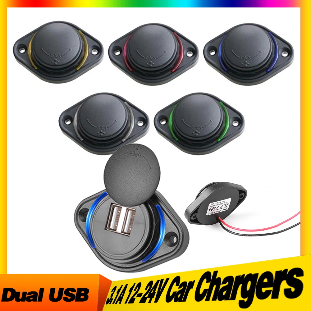 Carregador usb duplo 12-24v 3.1a, adaptador de tomada de energia para carro, carregamento de telefone para moto, carro, barco, atv, utv, campista, caravanas