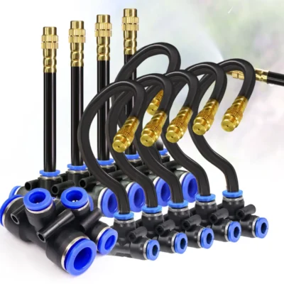 Bicos de nebulização de curvatura livre de 20cm com pulverizador de atomização de latão ajustável em t aspersor de irrigação de jardim para mangueira OD-8mm12mmPE