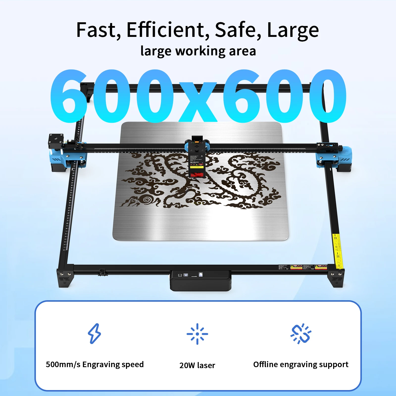 Gravador e Cortador a Laser TWOTREES TTS-20 Max 20W 600x600mm, Controle WiFi/APP/USB, para Madeira/Acrílico/Metal/Aço Inoxidável/MDF/Couro - Image 6