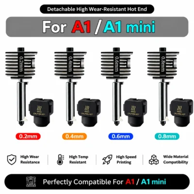 Novo Kit Hotend para Impressoras 3D Bambu Lab A1/A1 Mini/A2L - Acessórios de Montagem Hot End com Bicos Substituíveis de 0.2/0.6/0.8/0.4mm