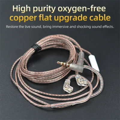 Original Headphone Cable High Purity Oxygen-free Copper Flat Cable Silver plated Cable For KZ IEM Earphone Castor pro zs10 pro 2