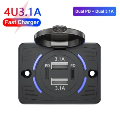 12v-24v duplo usb qc3.0 pd 3.1a/2.1a tomada de carregador de carro carga rápida com tampa deslizante adaptador de painel de saída para caminhão campista rv