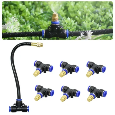 Sistema de Resfriamento por Nebulização para Exteriores: Bicos de Aspersão de 8mm com Conexão Reta em T com Trava de Encaixe para Irrigação e Rega de Jardins
