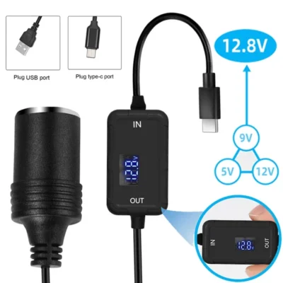 Adaptador USB Tipo-C 5V para Tomada de Isqueiro 12V com Conversor de Voltagem - Acessórios Automotivos