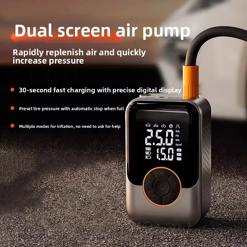 Bomba de aire eléctrica portátil inalámbrica de alta presión para automóviles, compresor de aire para automóvil con manómetro de presión de neumáticos de doble pantalla - Image 3