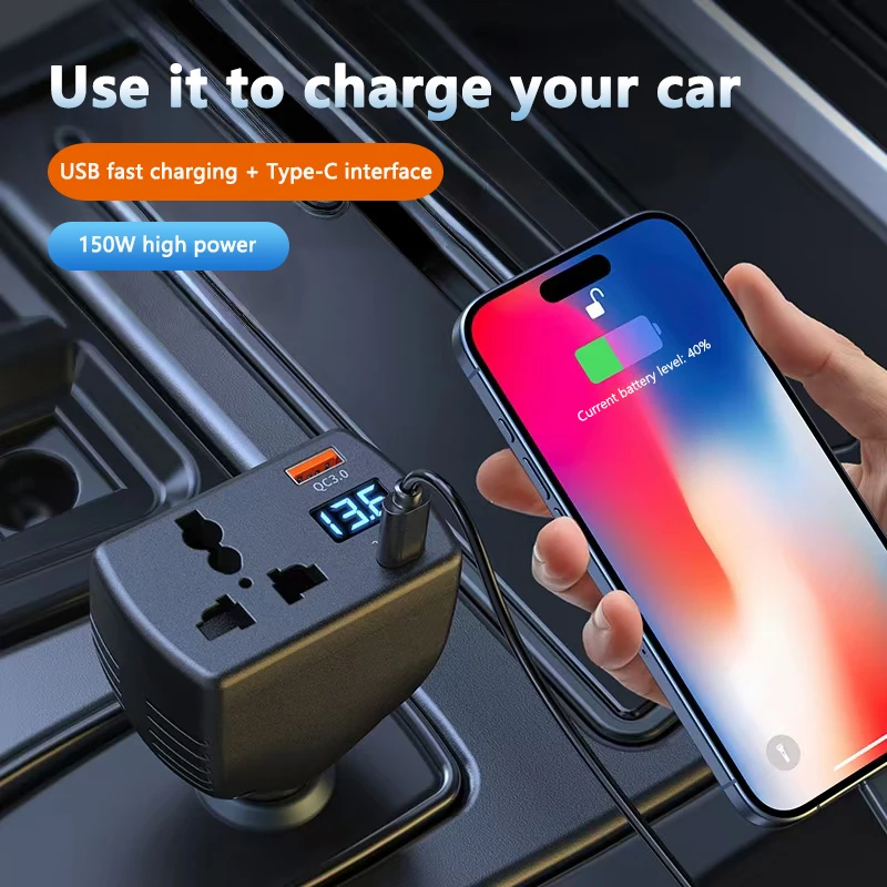 Inversor 2025 150W DC 12V para DC 220V, Adaptador Conversor de Voltagem para Carro com Carregador USB - Image 4