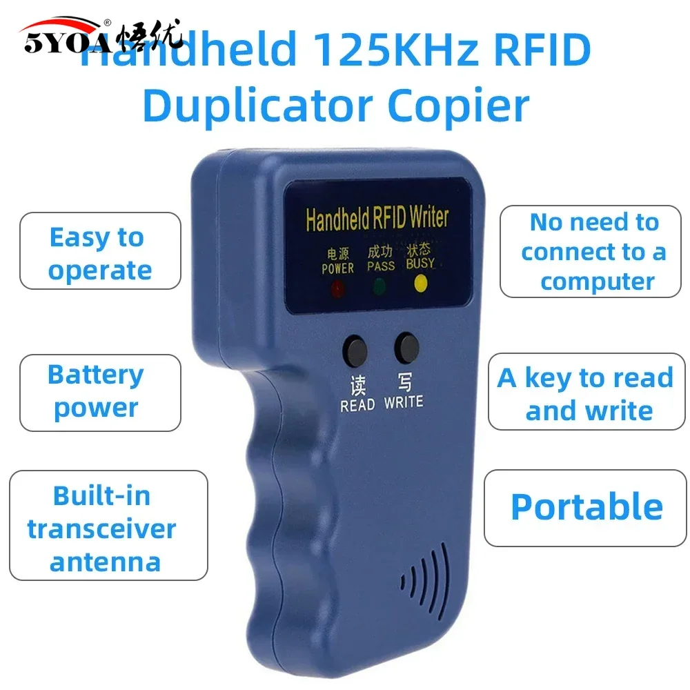 5YOA Handheld RFID ID Card Writer Copier 125KHz EM4100 5200 Duplicator T5577 Rewritable Keyfobs Tags Programmer Access Control - Image 6