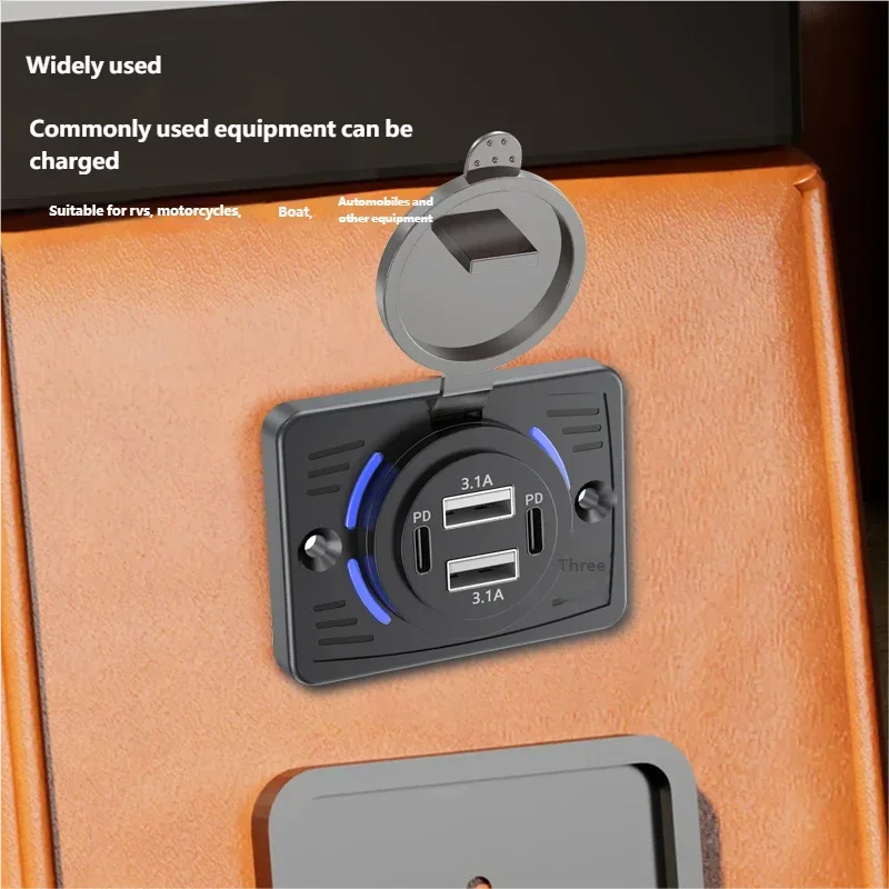 12v-24v duplo usb qc3.0 pd 3.1a/2.1a tomada de carregador de carro carga rápida com tampa deslizante adaptador de painel de saída para caminhão campista rv - Image 5