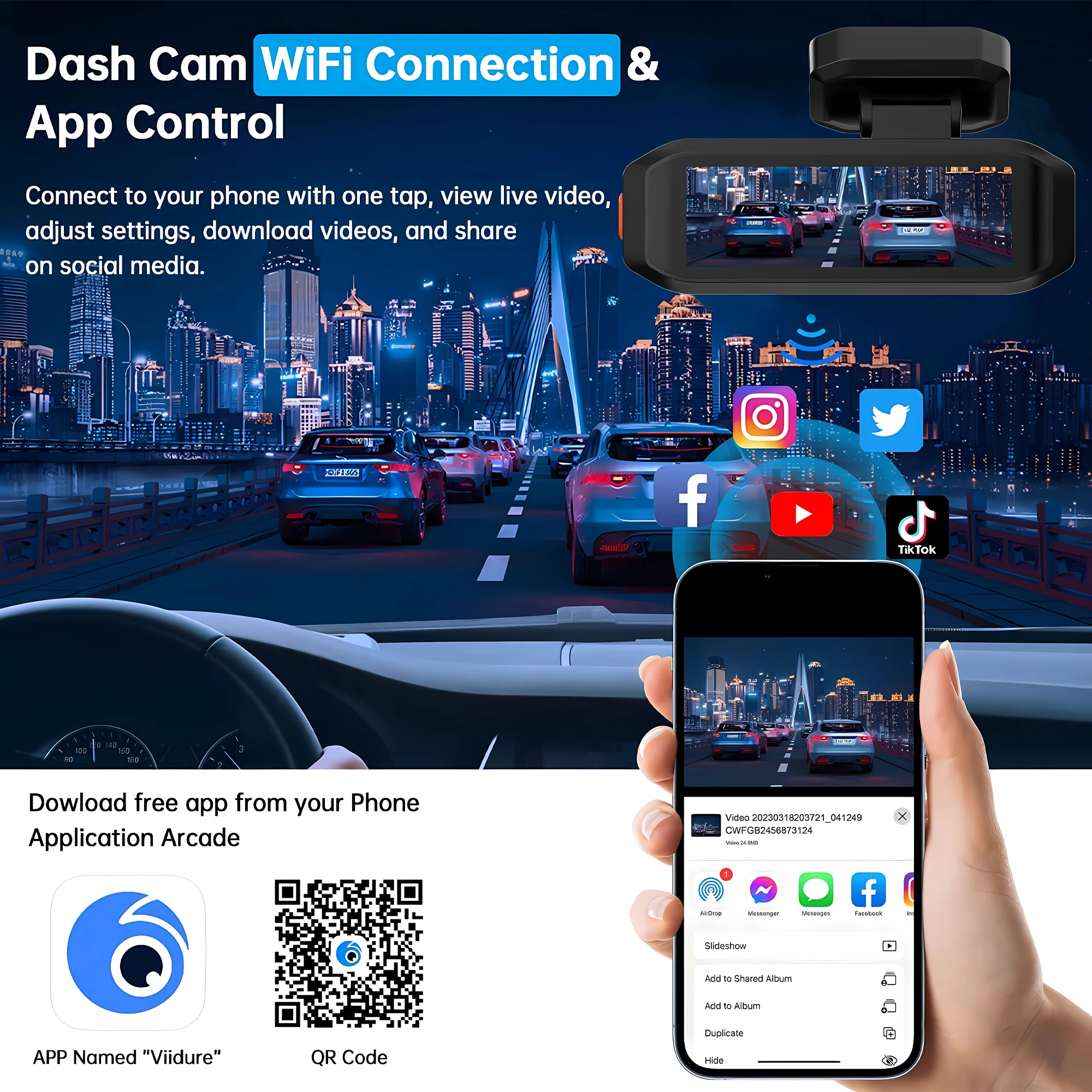 Câmera Veicular 4K 3840*2160P com WiFi, GPS, ADAS, Gravação Frontal 4K e Traseira 2.5K, DVR com Visão Noturna 24H, Câmera para Carro, Caixa Preta - Image 5